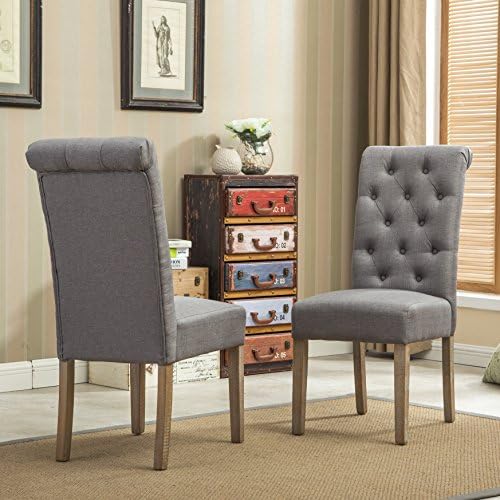 Roundhill Furniture Habit Grey Solid Wood Tufted Parsons Dining Chair (Set of...