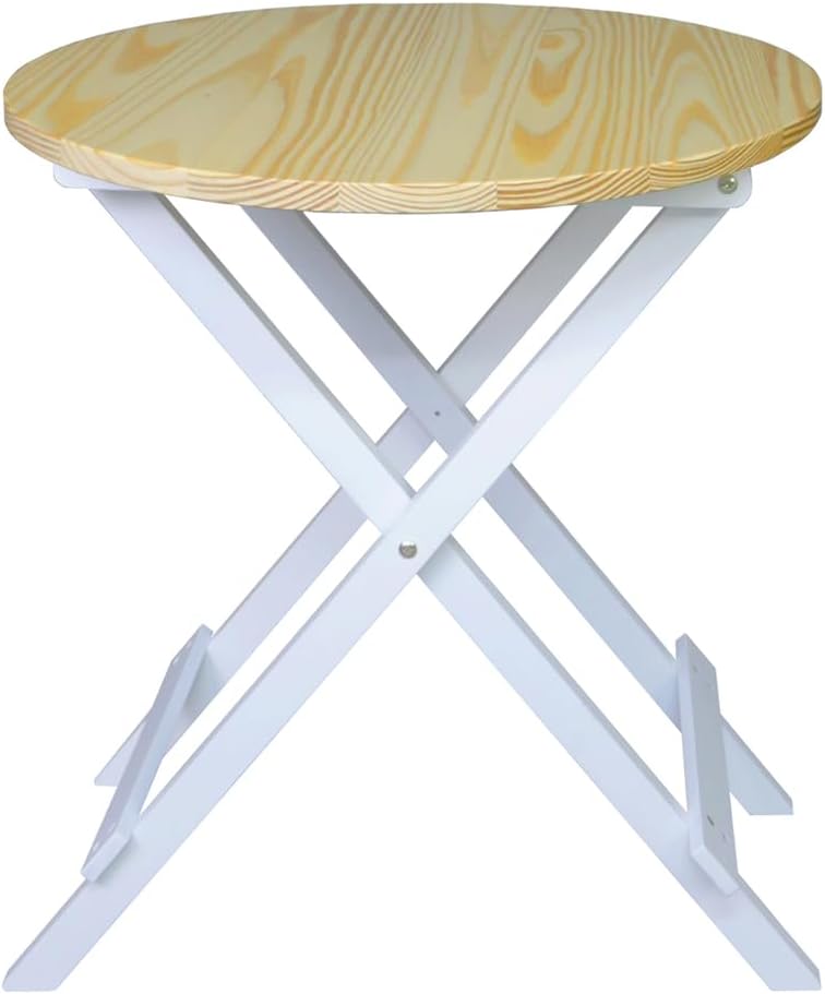 100% Solid Wood 23.5" W Round Folding Side Table for Dining, Patio, Livi...