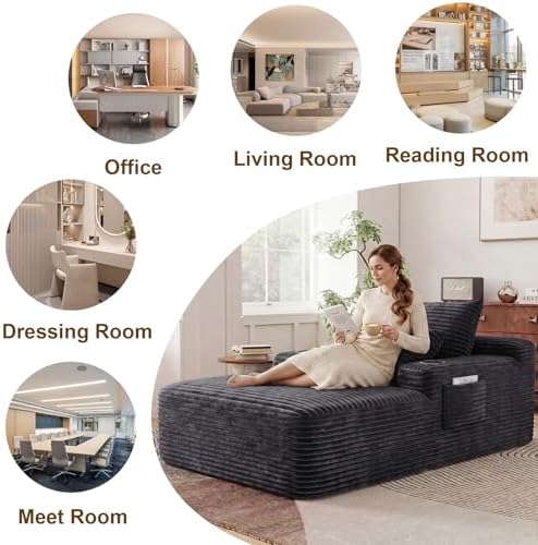 65" Oversized Chaise Lounge Chair Indoor, Chaise Lounge Chair with Cup H...