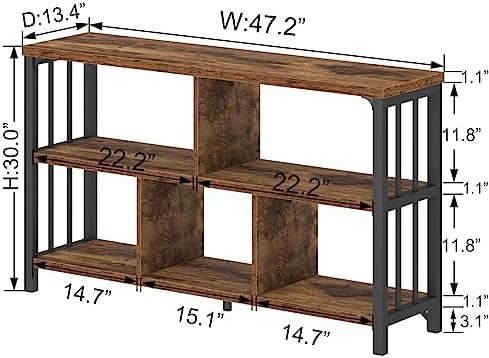 IBF Low Book Shelf, Industrial Horizontal Bookcase, Rustic Brown, 47 Inch