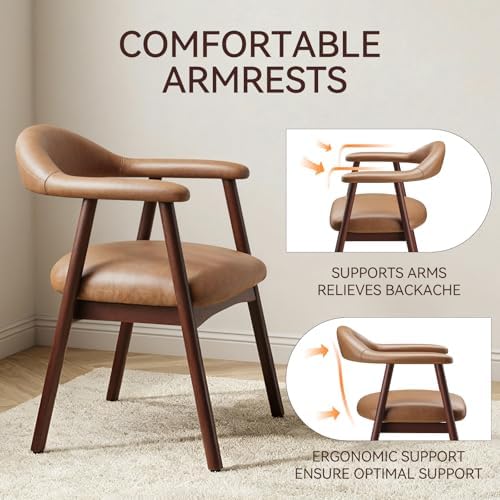 MALOL Leather Dining Chair with Armrest Set of 6, Upholstered Dining Room Cha...