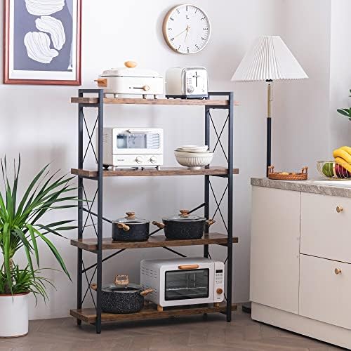 HCHQHS Bookshelf, 4-Tier Industrial Bookcase, Rustic Open Book Shelf, Freesta...