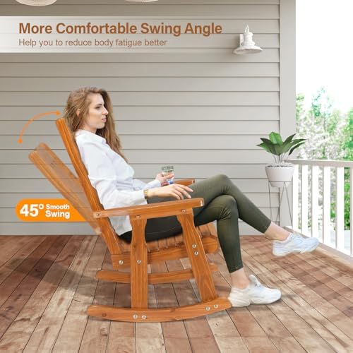 VINGLI Outdoor Rocking Chair, Heavy Duty 600 LBS Wooden Rocker, Teak(1PC) | H...