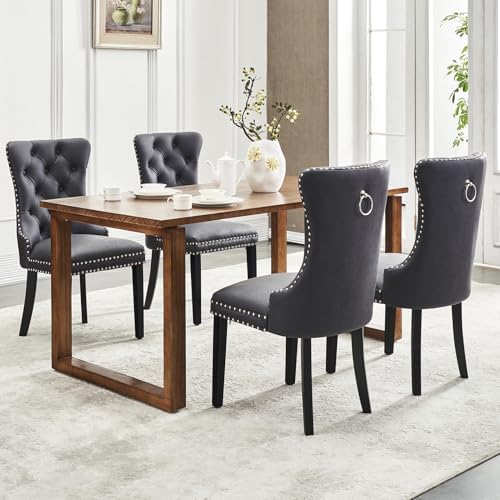 Leather Dining Chairs, Upholstered Dining Room Chairs, Black, Set of 6