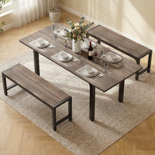 Ahomly 63“ Extendable Dining Table Set with 180° Smart-Flip Pivot, Gray