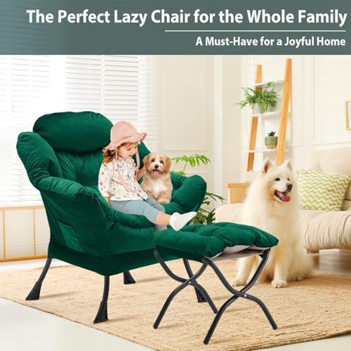 Youtanic Lazy Chair with Folding Ottoman, Accent Chair Velvet Upholstered wit...