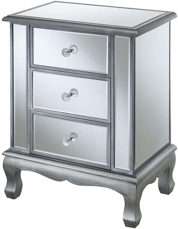 Furnifact Glam Mirrored End Table with 3 Drawers, Small Accent Nightstand for...