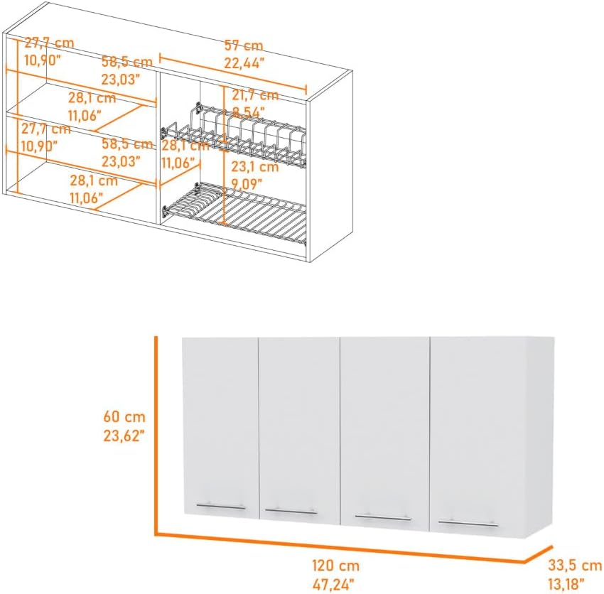 Burlingame Kitchen Island and Wall Cabinet Set - White & Walnut MDF