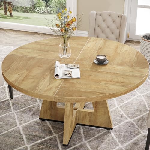 Tribesigns Farmhouse Dining Table, 47 Inch Round Dinner Table for 4, Rustic R...