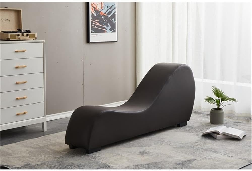 Kolar Faux Leather Yoga Chaise Lounge Chair, Relaxation, Streching, in Brown