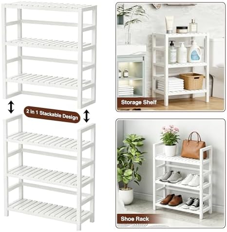 VASMIA 6-Tier Bamboo Shelf,Bamboo Storage Shelving Unit,Tall Bookcase with Ad...