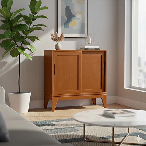 SIMPLIHOME Harper 30" Solid Wood Cabinet in Teak Brown