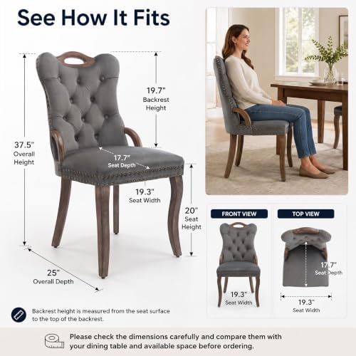 Dining Chairs Set of 6, Velvet Upholstered Kitchen Chairs with Vintage Copper...
