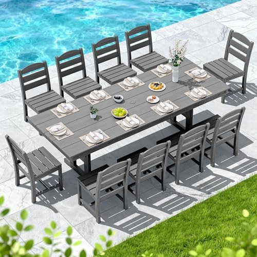 SERWALL Outdoor HDPE Armless Dining Chairs Set of 4,All-Weather Use,Gray