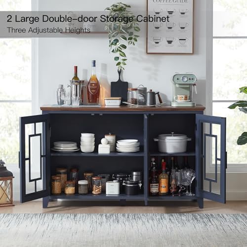Joaxswe 55" Farmhouse Large Sideboard Buffet Cabinet with Storage,Navy Blue