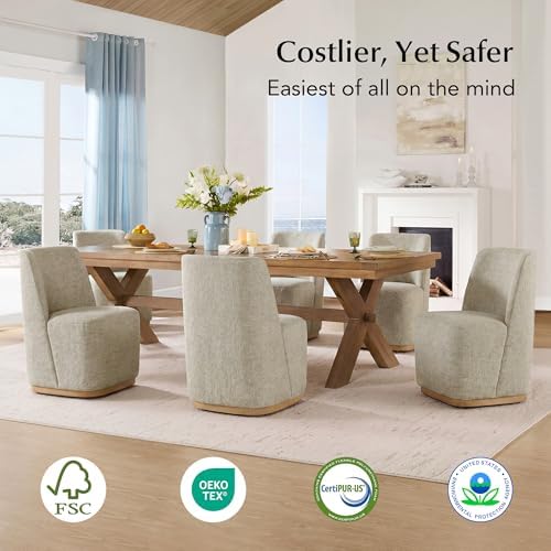 CHITA Upholstered Rolling Dining Chair on Casters Set of 4, Oatmeal | FSC Cer...