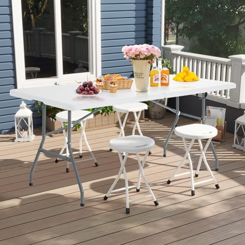 GYMAX Folding Stool, 18in Portable Collapsible Bar Stool with Handle & St...
