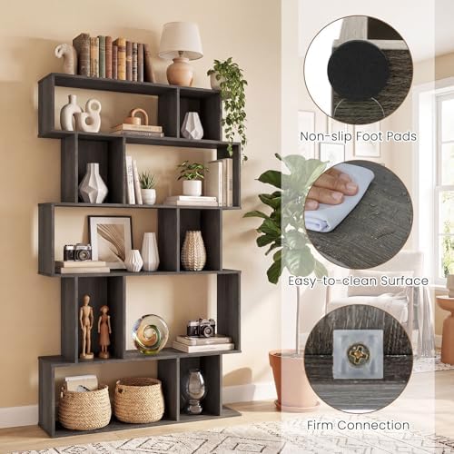 GIANTEX 5-Tier Bookshelf, 10-Cube Geometric Book Case with 5 Closed-Back Cubb...