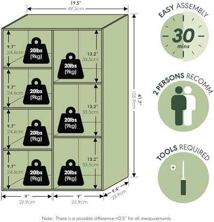 Furinno LUDER Book Shelf, 7-Cube Bookshelf, Bookcase with Open Shelves, 9.4 x...