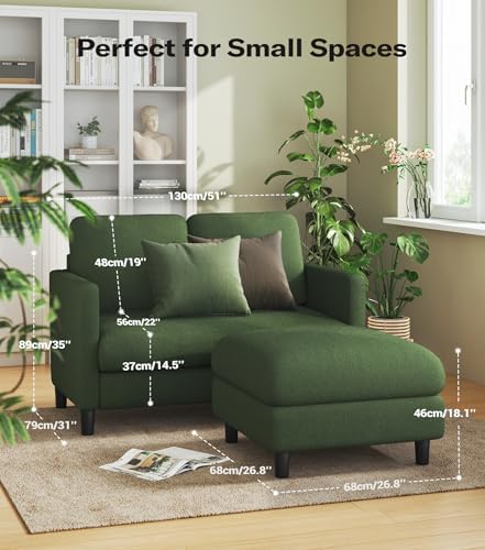 Welzona Loveseat Sofa with Ottoman, 51" Small L Shaped Teddy Couch Sofa ...
