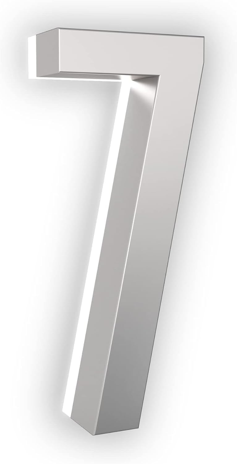 7 Inch Backlit LED House Number, 5000K White Light, ABS (7, Silver)