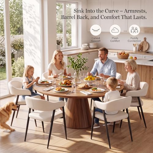 HNY Modern Dining Chairs with Arms Set of 6, Beige Faux Leather Armchairs