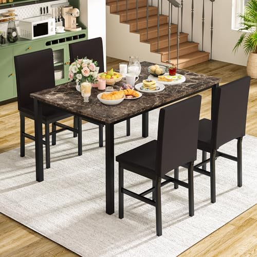 DKLGG Dining Table Set for 4, Modern Kitchen & Dining Room Sets Faux Marb...