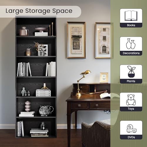 GRUSIGN 71" Tall 6-Tier Bookshelf, Large Open Display Bookcase with Ampl...
