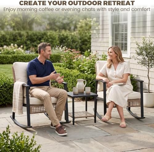 TARKARI 3-Piece Patio Rocking Chairs Set of 2, Rocking Chair Bistro Set [Upgr...