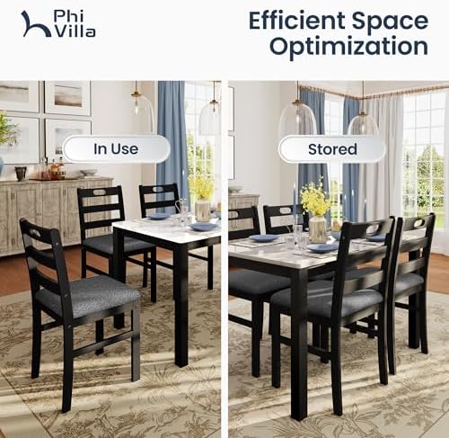 PHI VILLA Dining Table Set for 4, Marble Design Kitchen Table and Chairs