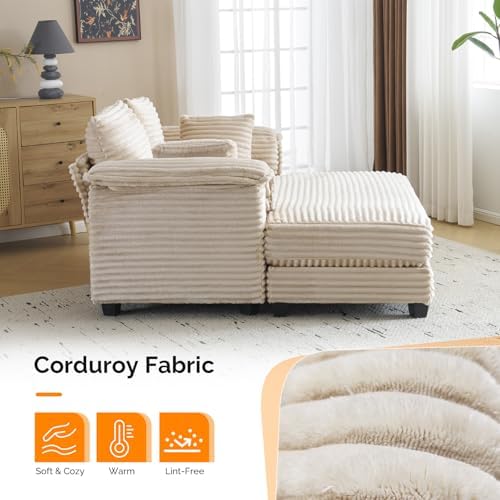 VINGLI 56" Oversized Chaise Lounge Chair, Beige Comfy Corduroy Chaise So...