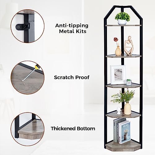 Fun Memories 5 Tier Corner Shelf, 70” Corner Shelf Stand, Corner Bookshelf Pl...