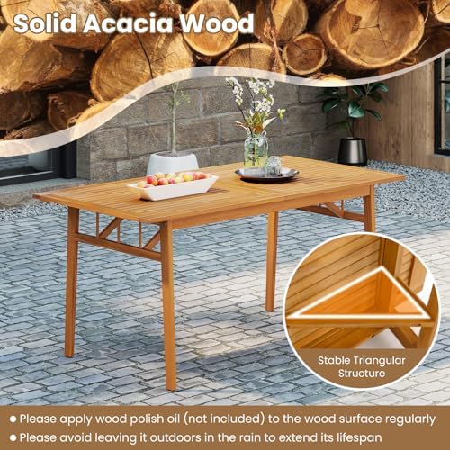 Tangkula 3 Pieces Patio Dining Set, Acacia Wood Space Saving Outdoor Rectangu...