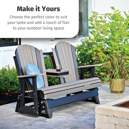 LuxCraft 5' Adirondack Glider with fold Down Console (Weatherwood on Ches...