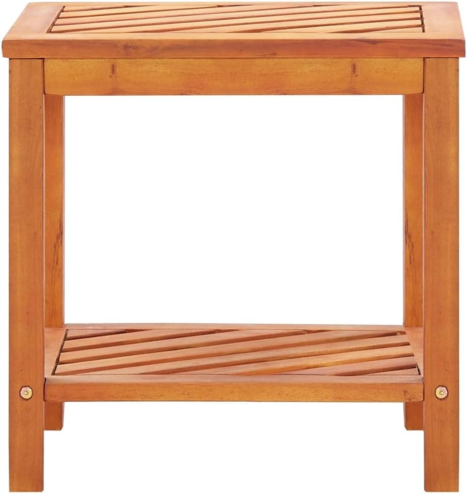 Solid Acacia Wood Side Table 17.7x13x17.7 Inches, Weather Proof End Table wit...