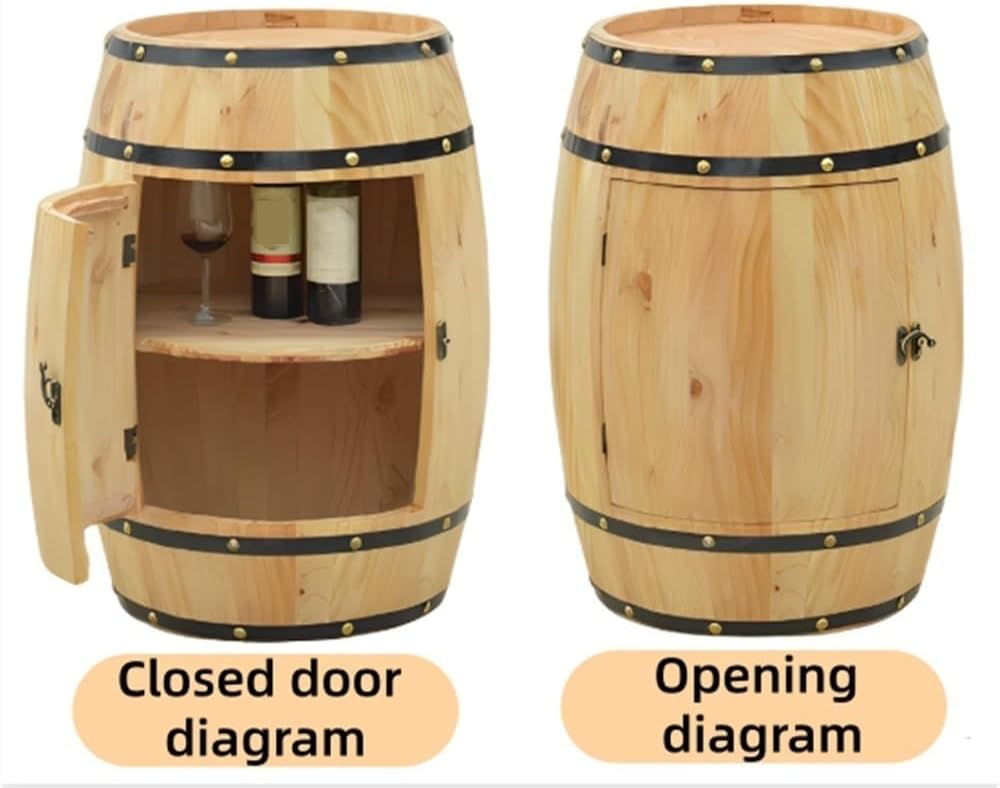 Wooden Whiskey Barrel Table, Wine Cabinet with Storage, Whiskey and Wine Barr...