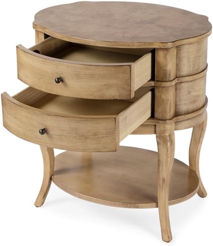 Beaumont Lane Oval 2-Drawer Side Table, Antique Beige Finish, Poplar Hardwood...