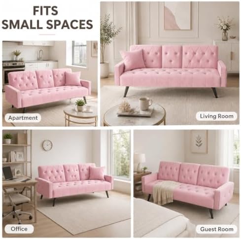 Anwick Modern Velvet 2 in 1 Futon Sofa Bed,Convertible Folding Sleeper Bed Co...