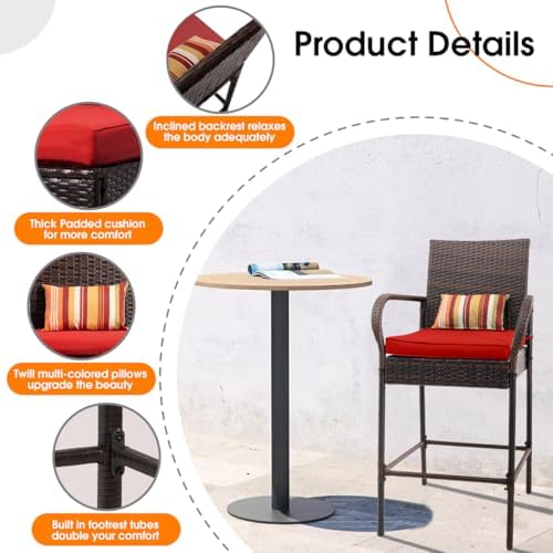 Sundale Outdoor Wicker Bar Stool Set of 4, Patio Counter Height Pub Chair