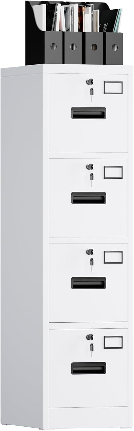 Garvee 4-Drawer White Metal File Cabinet with Individual Locks, Heavy-Duty St...