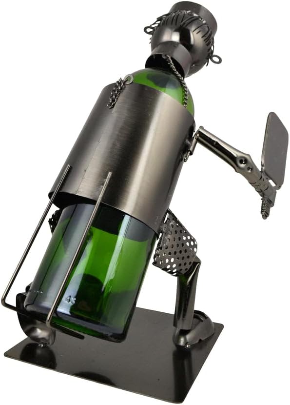 Metal Wine Bottle Holder Pickleball Player for Tabletop in Silver