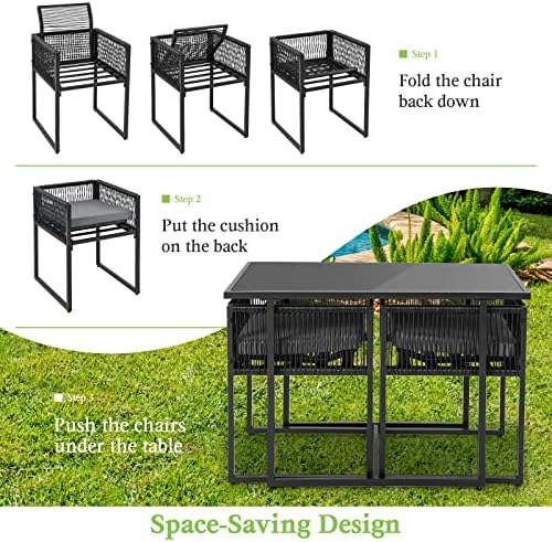 Tangkula 3 Pieces Outdoor Dining Set, Patio PE Rattan Furniture Set with Fold...