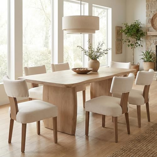 HNY Mid Century Modern Dining Chairs Set of 6 with Seat Covers, Farmhouse Lin...