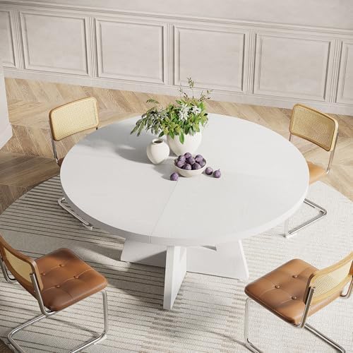 Tribesigns 47 inch Round Dining Table Wood Kitchen Table for Dining Room, 47&...
