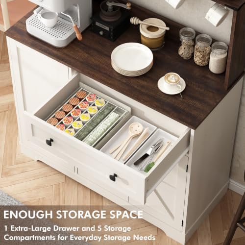 Wnutrees Farmhouse Coffee Bar Cabinet with Drawer, Kitchen Hutch Sideboard