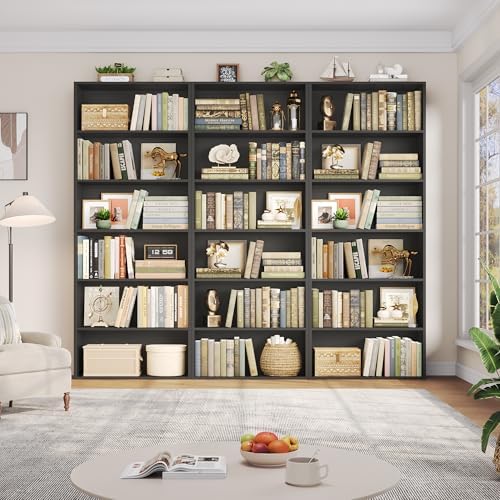 FOTOSOK 6 Tier Tall Bookshelf and Bookcase with Open Display Shelves, Black