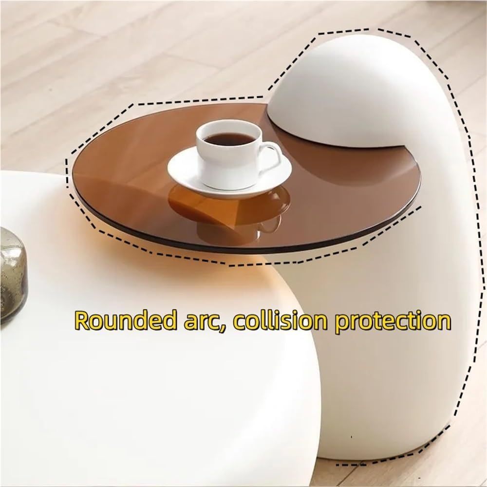 Modern PE Plastic Coffee Table, Nesting End Table with Glass Top, Egg-Shaped ...