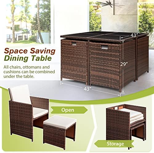 Devoko 9 Pieces Patio Dining Sets Outdoor Space Saving Furniture Sets,Beige