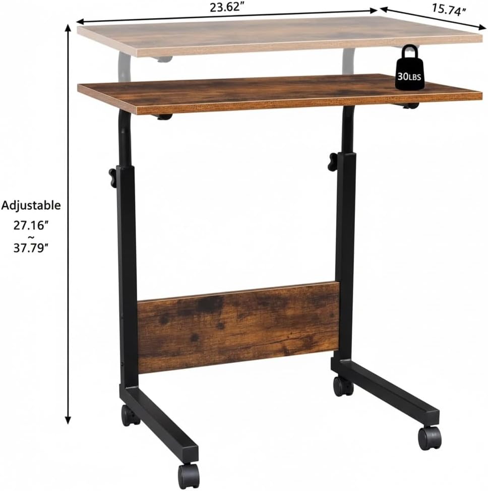 Rolling Height Adjustable C-Shaped Side Table, 15MM P2 Chipboard and Steel La...