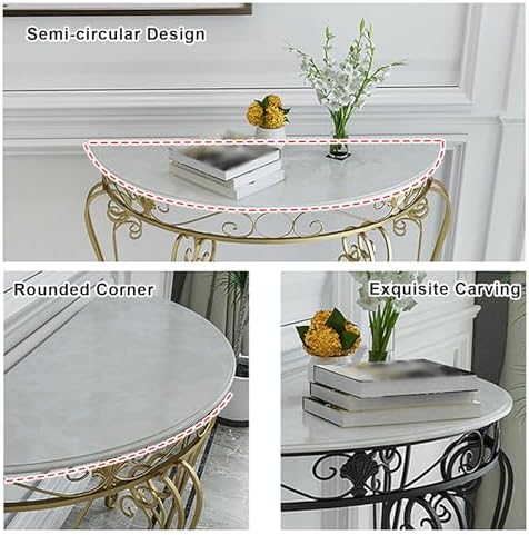 Console Table Decor Entryway Marble Scalloped Tables Behind,Half Moon Console...